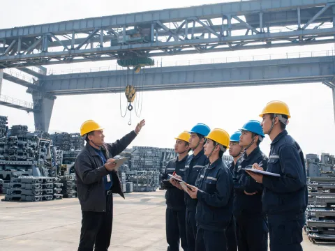 Mentorship cohort under bridge crane