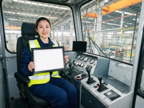 Female crane operator certified on overhead crane