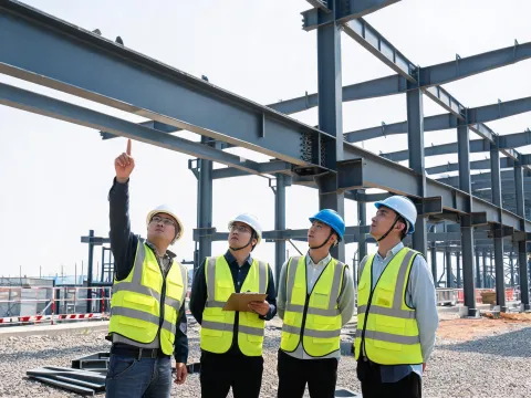 Engineering team on paving of runway beam