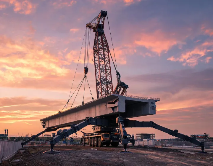 Gantry crane outriggers deployed for bridge precast lift