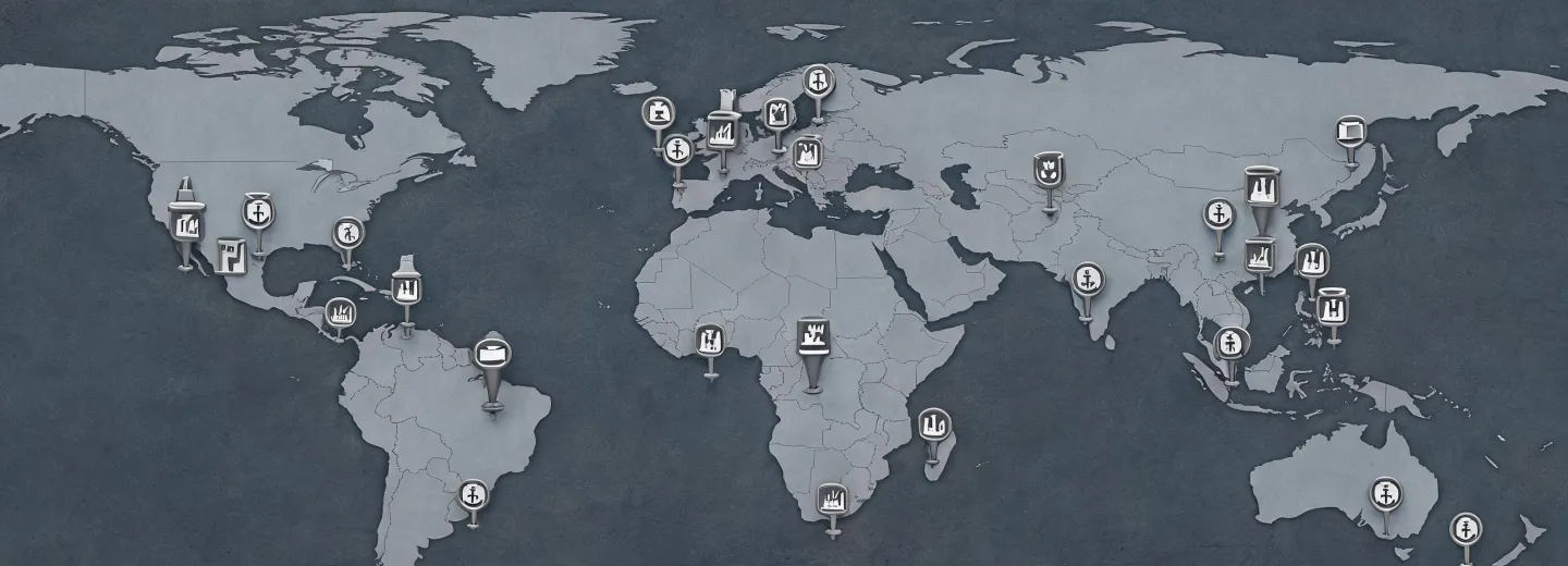 World map highlighting DynaLift crane project regions